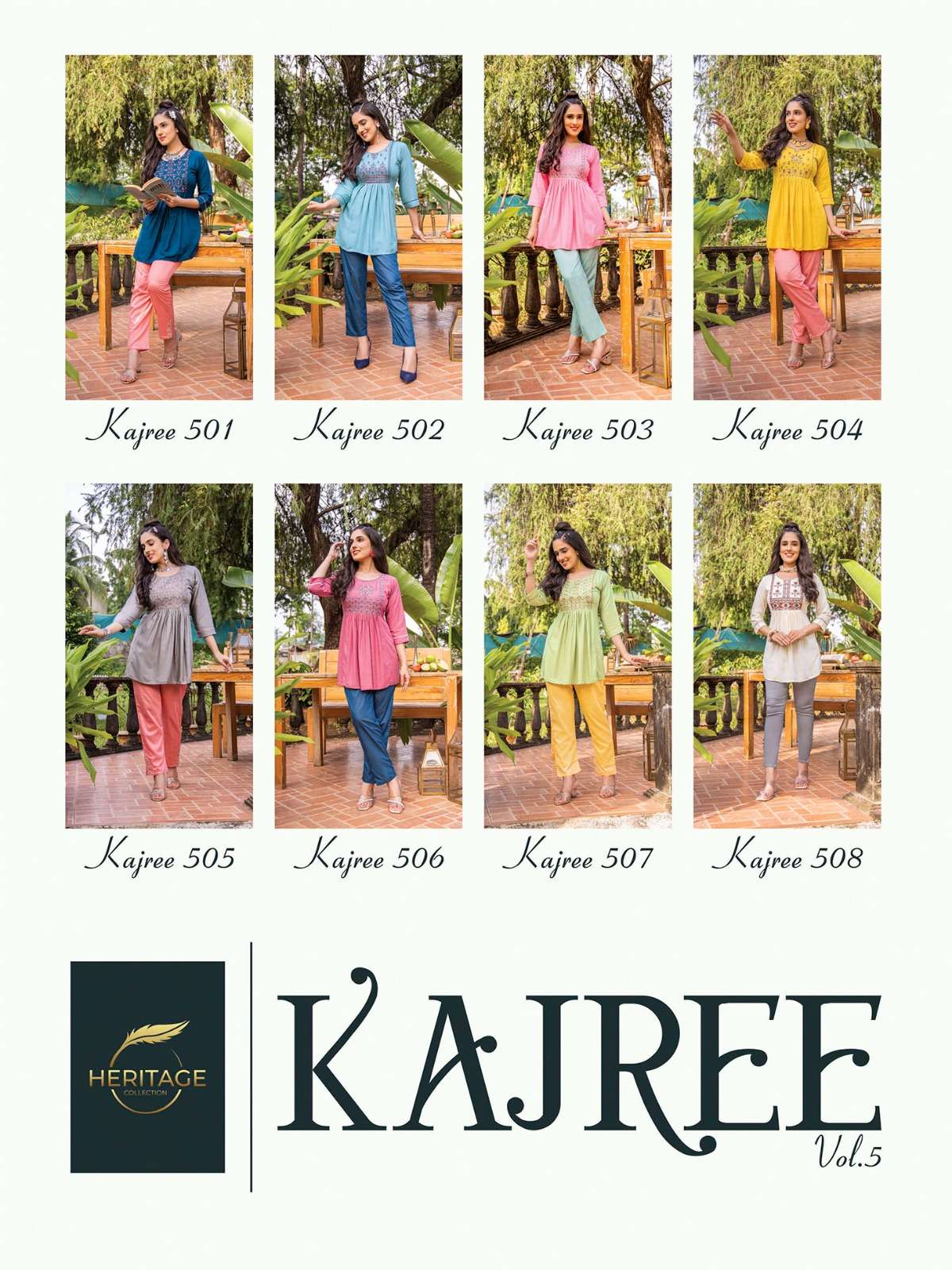 KAJREE VOL 3 RAYON SLUB DESIGNER SHORT KURTI WITH EMBROIDERY WORK BY HARITAGE BRAND INDEX
